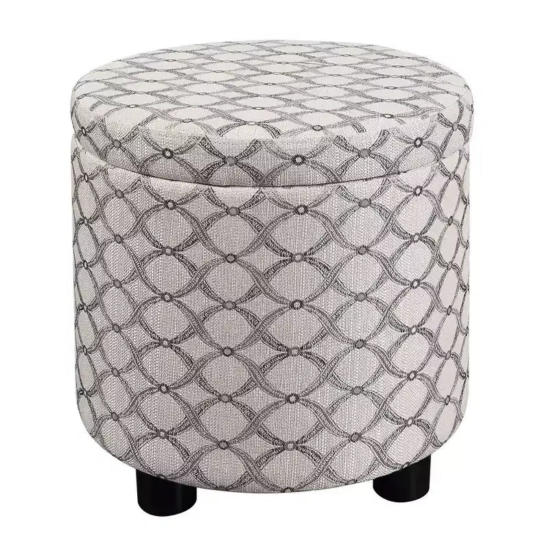 Pouf de rangement rond avec plateau/couvercle réversible – Gris anthracite foncé / Ruban / Bleu foncé / Fauve, Tissu, 1 personne