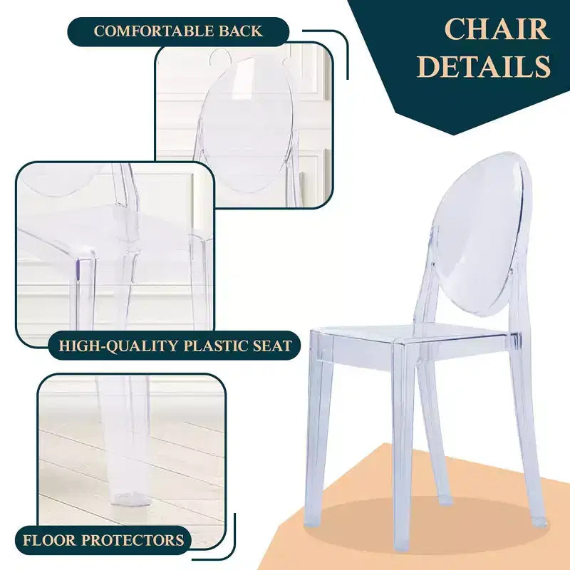 Chaise dossier King Louis en acrylique transparent, sans accoudoirs – à l'unité / lot de 2 / lot de 4