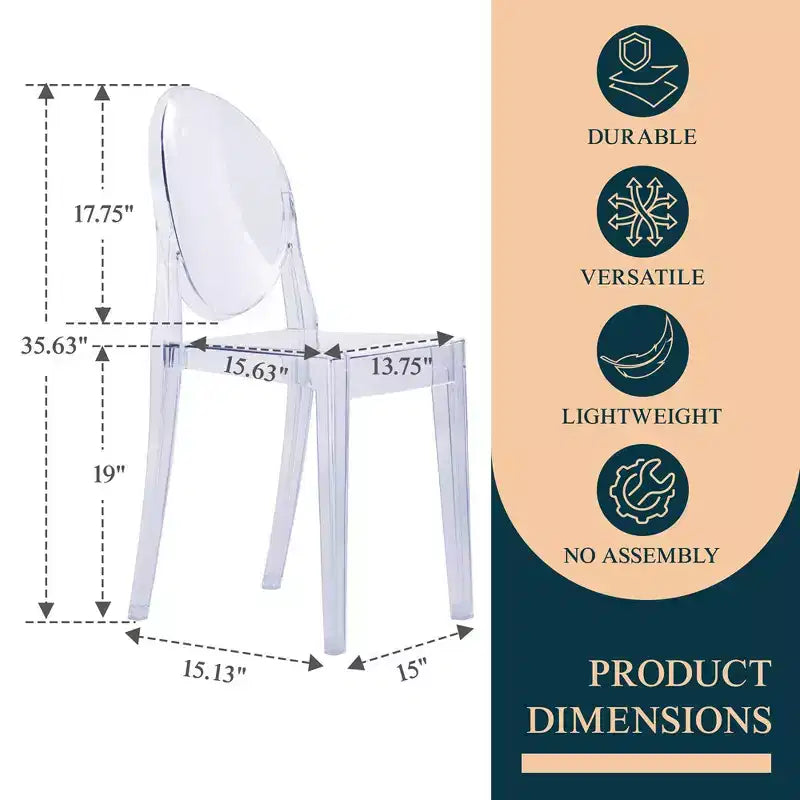 Chaise dossier King Louis en acrylique transparent, sans accoudoirs – à l'unité / lot de 2 / lot de 4