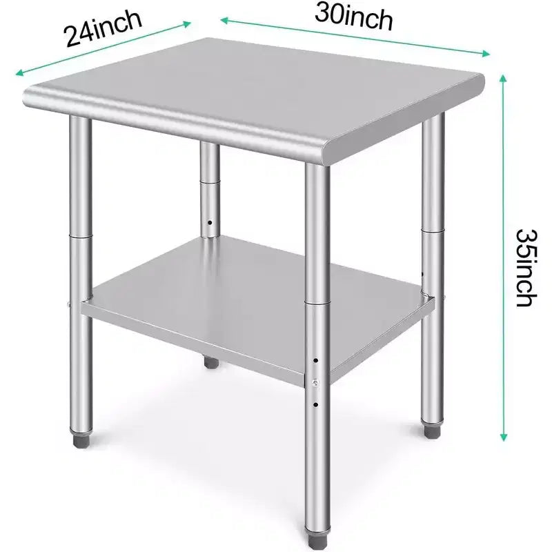 Table de préparation de cuisine en acier inoxydable argenté à étagère unique, 30"x24"
