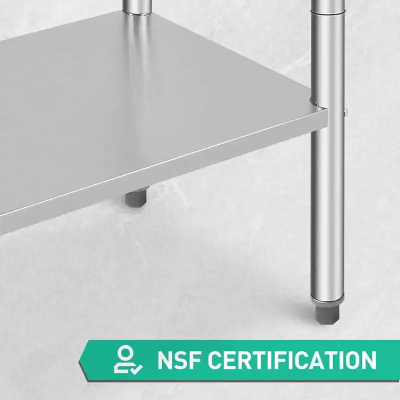 Table de préparation de cuisine en acier inoxydable argenté à étagère unique, 30"x24"