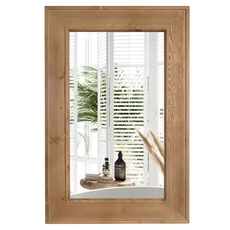 Miroir mural encadré en bois marron naturel, 24x36, unique