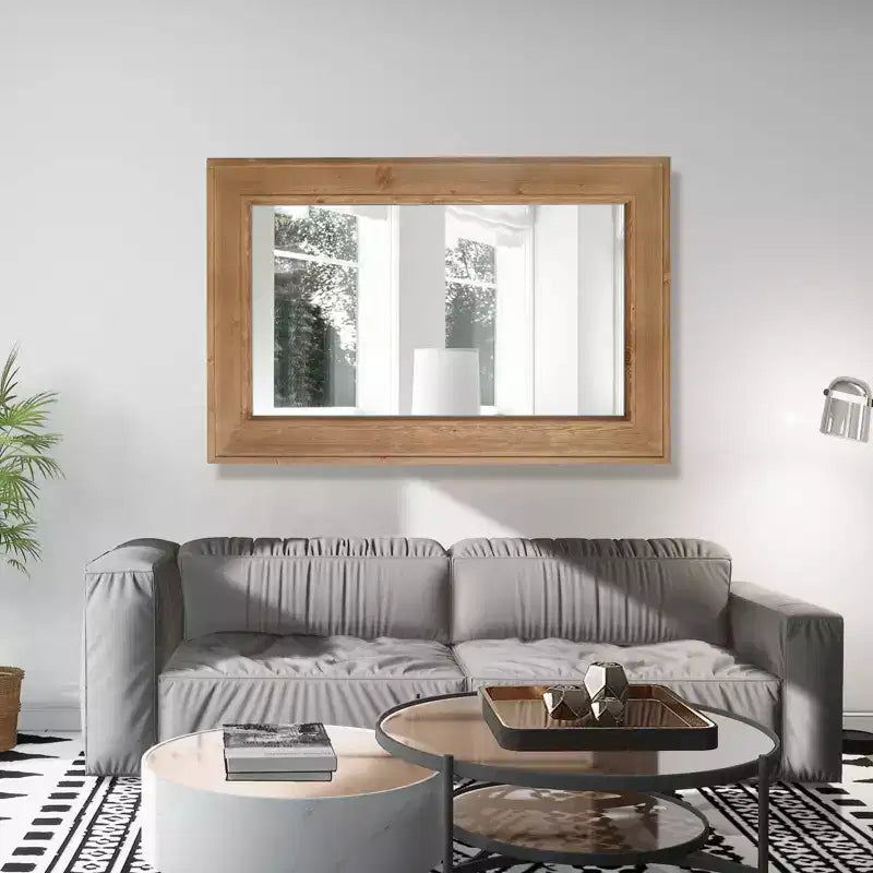 Miroir mural encadré en bois marron naturel, 24x36, unique