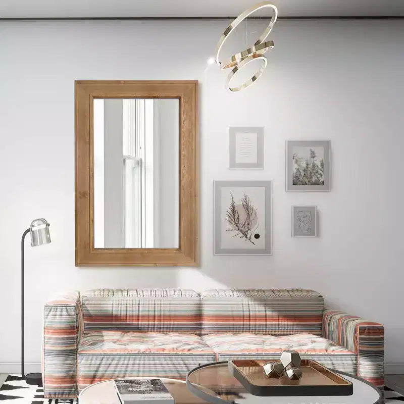 Miroir mural encadré en bois marron naturel, 24x36, unique