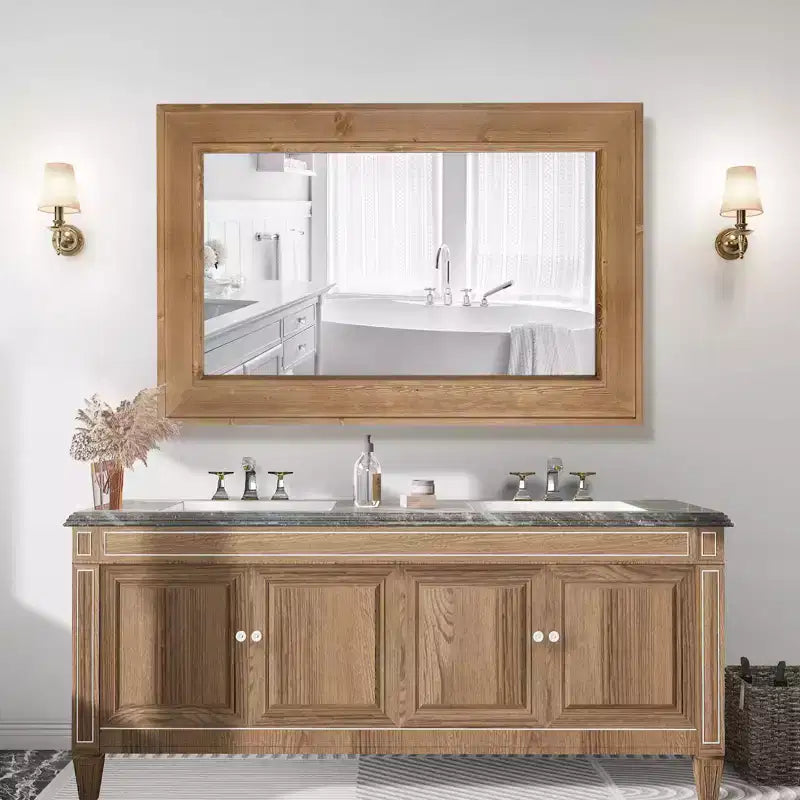 Miroir mural encadré en bois marron naturel, 24x36, unique