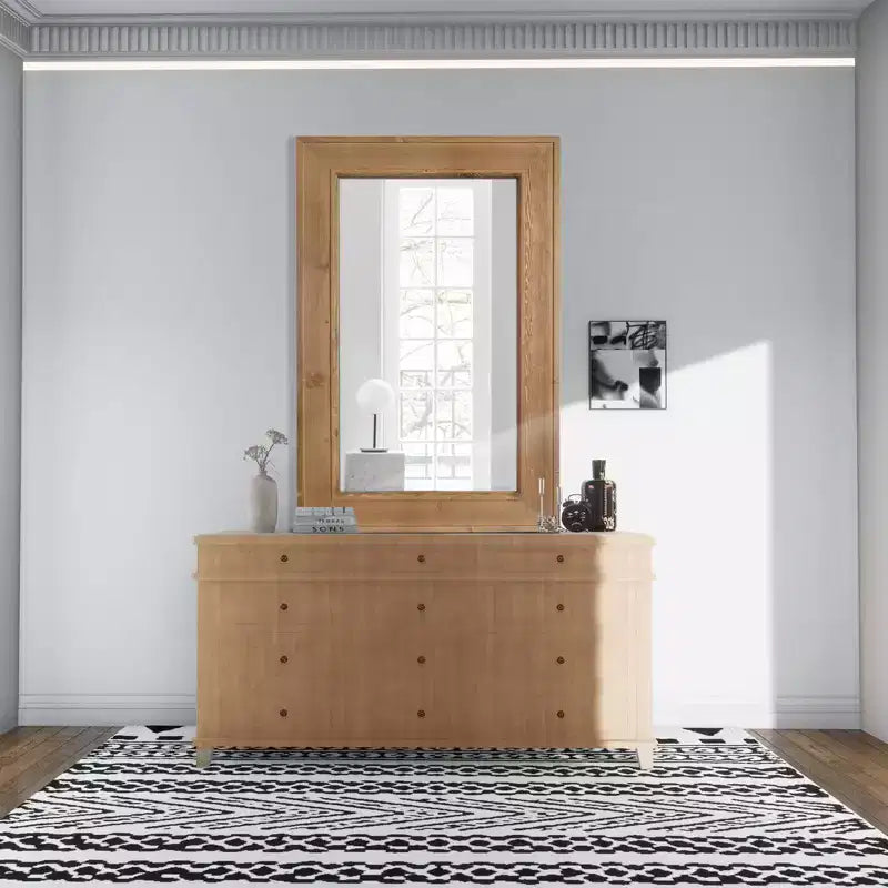 Miroir mural encadré en bois marron naturel, 24x36, unique