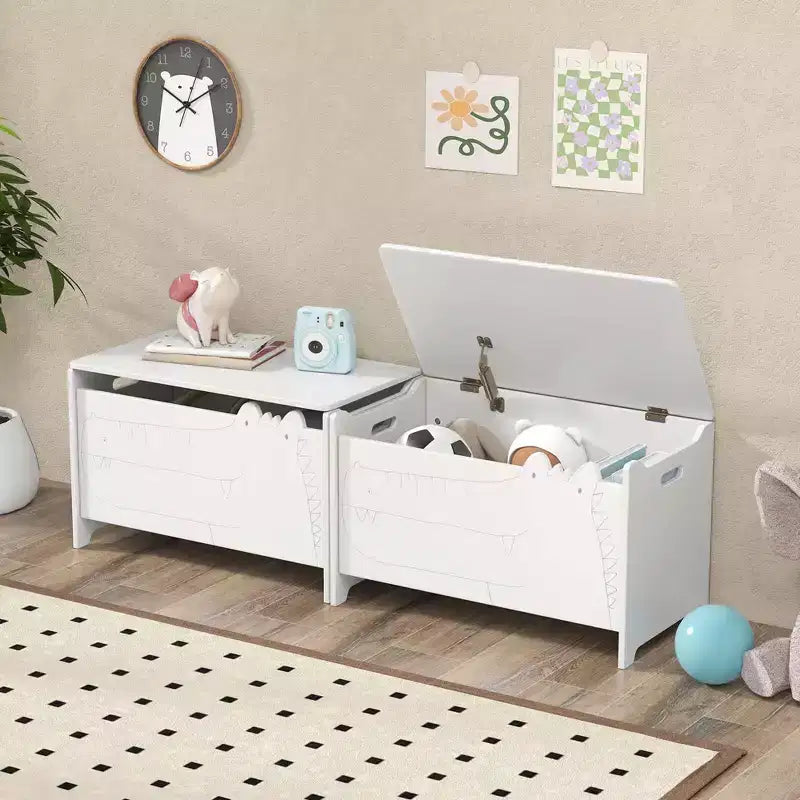 Coffre à jouets enfant vert/blanc à couvercle rabattable – 1 enfant