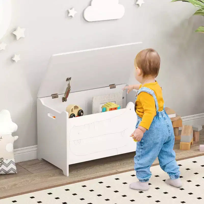 Coffre à jouets enfant vert/blanc à couvercle rabattable – 1 enfant