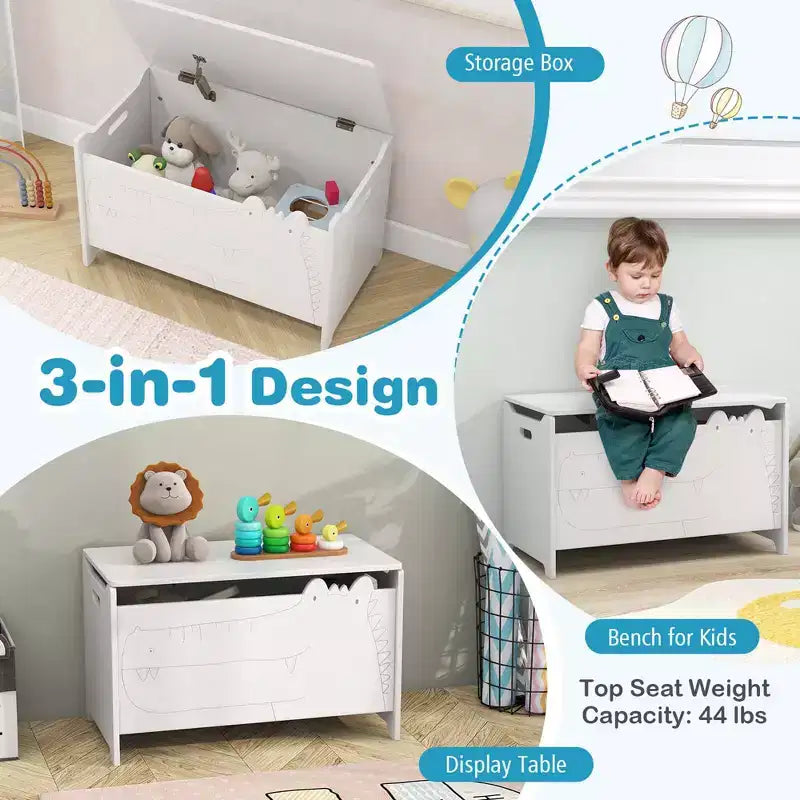 Coffre à jouets enfant vert/blanc à couvercle rabattable – 1 enfant