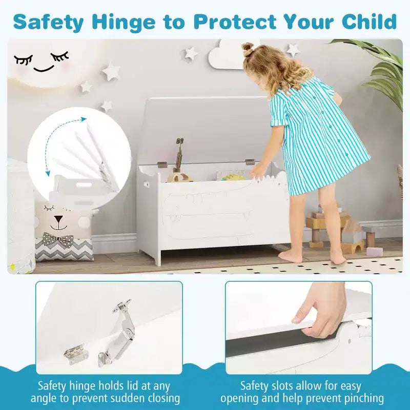 Coffre à jouets enfant vert/blanc à couvercle rabattable – 1 enfant