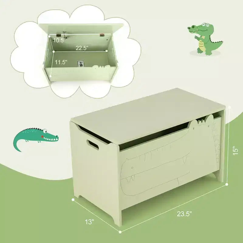 Coffre à jouets enfant vert/blanc à couvercle rabattable – 1 enfant