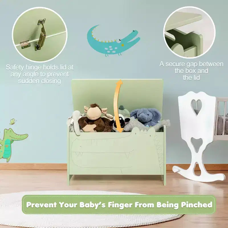 Coffre à jouets enfant vert/blanc à couvercle rabattable – 1 enfant