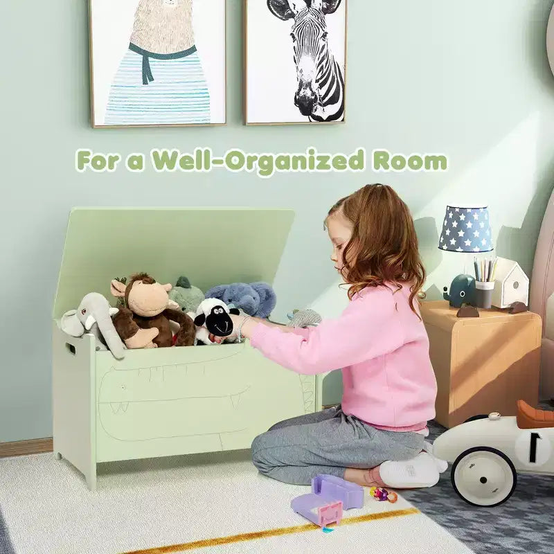 Coffre à jouets enfant vert/blanc à couvercle rabattable – 1 enfant