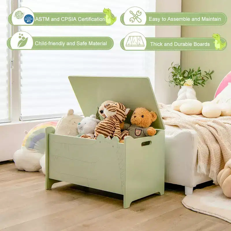 Coffre à jouets enfant vert/blanc à couvercle rabattable – 1 enfant