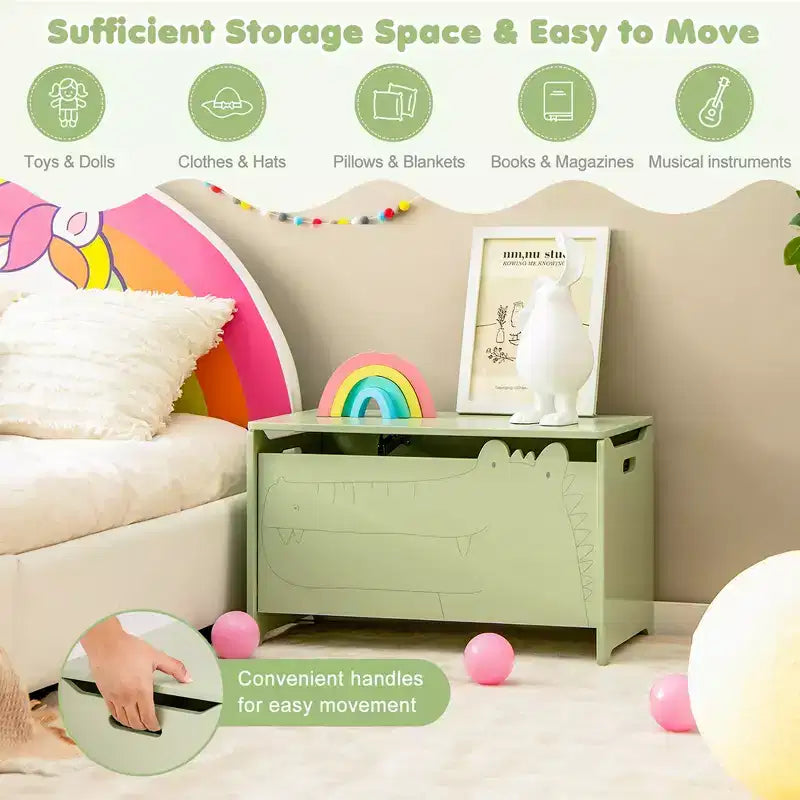Coffre à jouets enfant vert/blanc à couvercle rabattable – 1 enfant