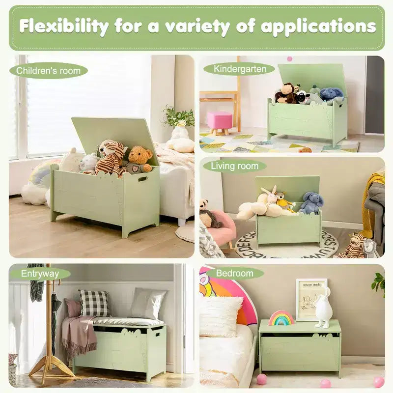 Coffre à jouets enfant vert/blanc à couvercle rabattable – 1 enfant