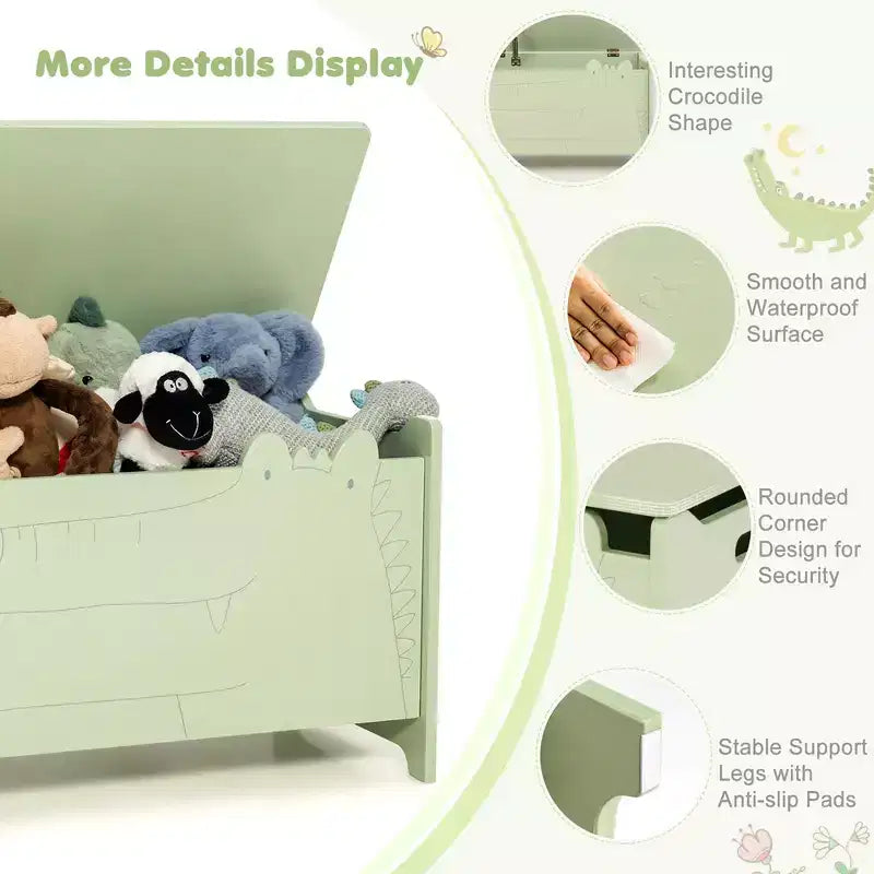 Coffre à jouets enfant vert/blanc à couvercle rabattable – 1 enfant