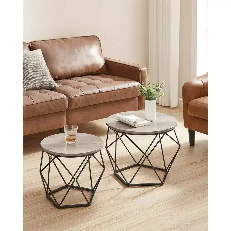 Petite table basse ronde, lot de 2 tables d'appoint pour salon, chambre, bureau