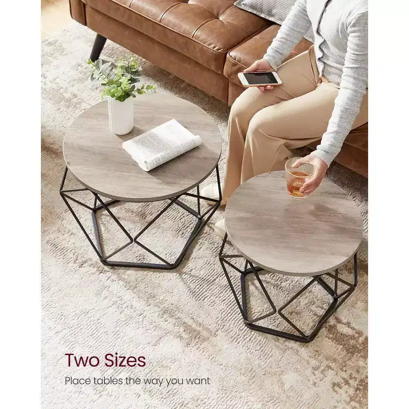 Petite table basse ronde, lot de 2 tables d'appoint pour salon, chambre, bureau