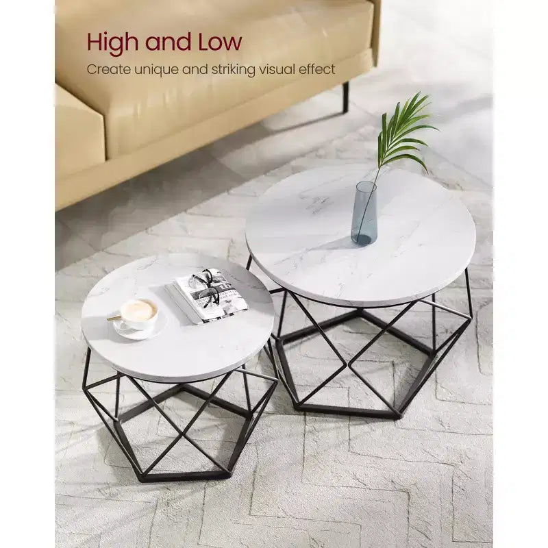 Petite table basse ronde, lot de 2 tables d'appoint pour salon, chambre, bureau