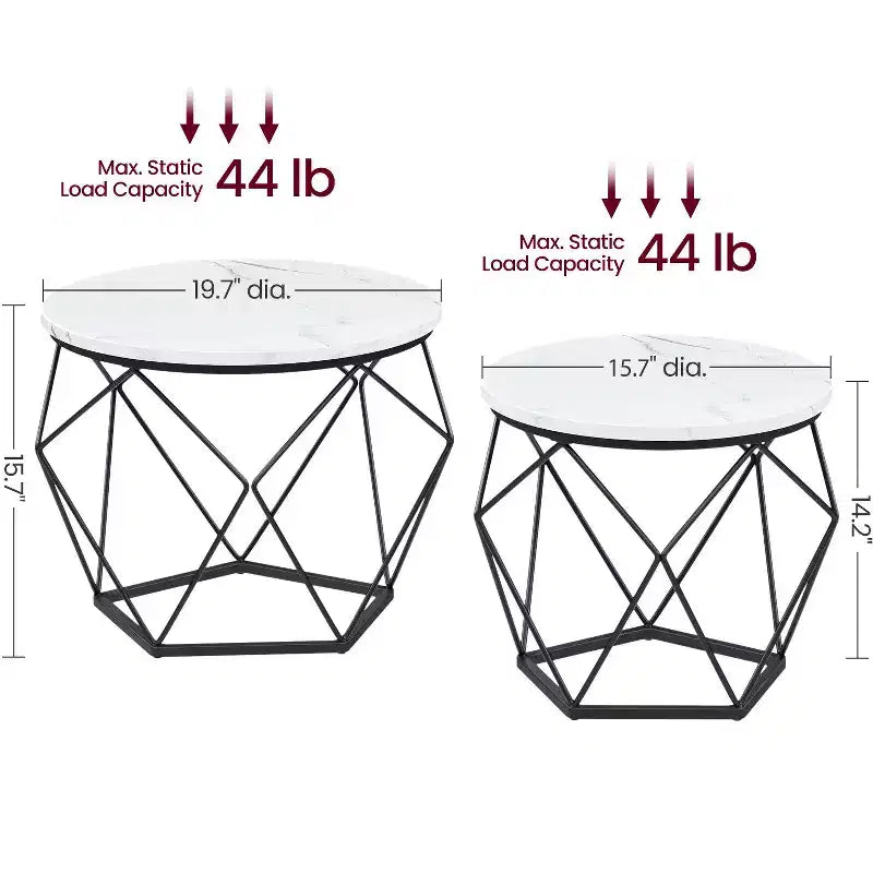 Petite table basse ronde, lot de 2 tables d'appoint pour salon, chambre, bureau