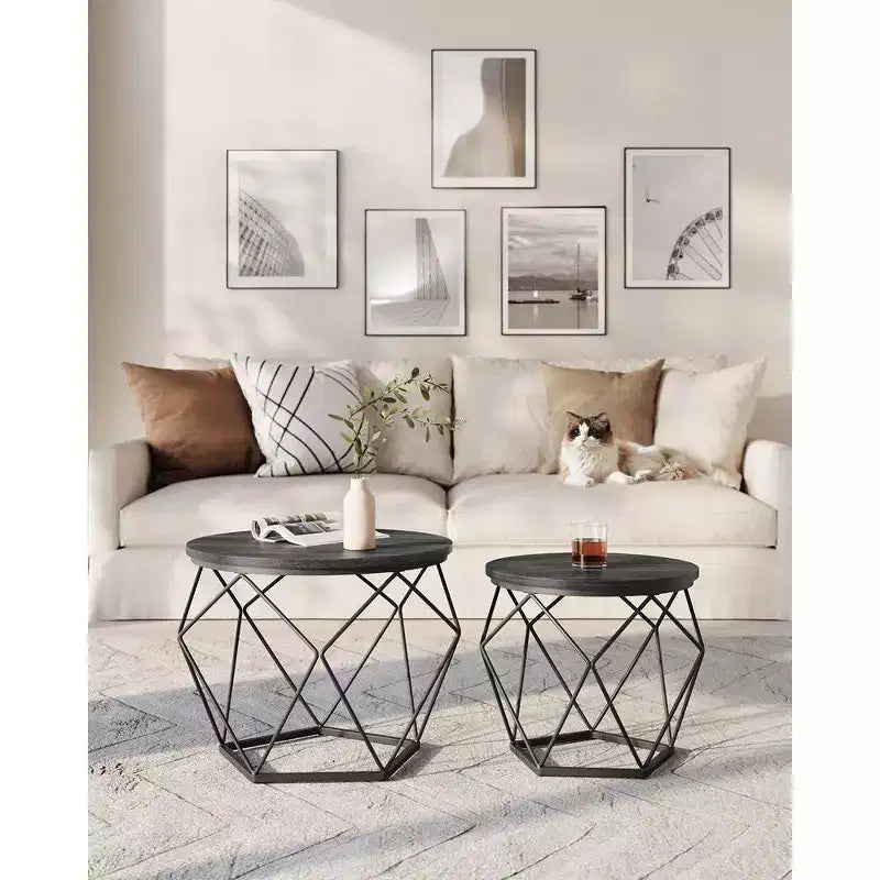 Petite table basse ronde, lot de 2 tables d'appoint pour salon, chambre, bureau