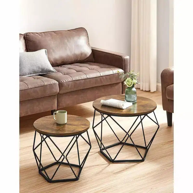 Petite table basse ronde, lot de 2 tables d'appoint pour salon, chambre, bureau