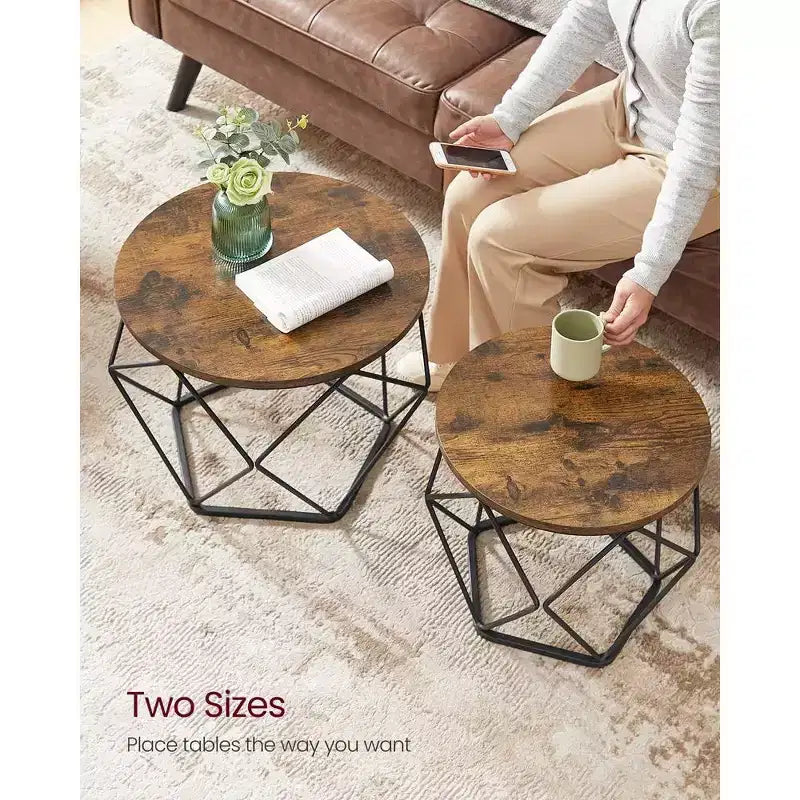 Petite table basse ronde, lot de 2 tables d'appoint pour salon, chambre, bureau