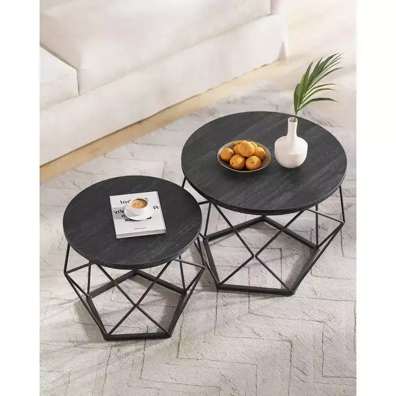 Petite table basse ronde, lot de 2 tables d'appoint pour salon, chambre, bureau