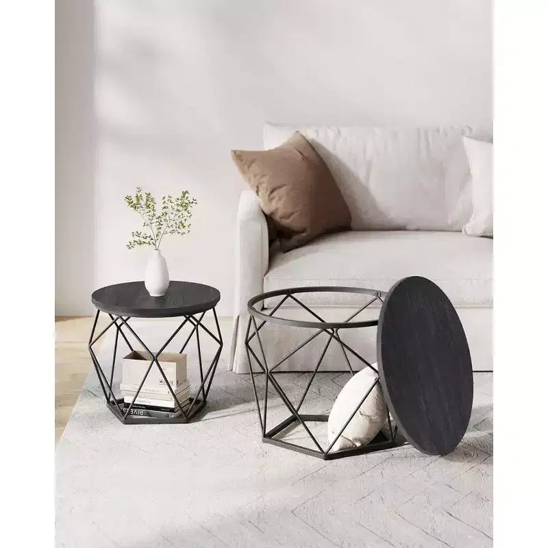 Petite table basse ronde, lot de 2 tables d'appoint pour salon, chambre, bureau