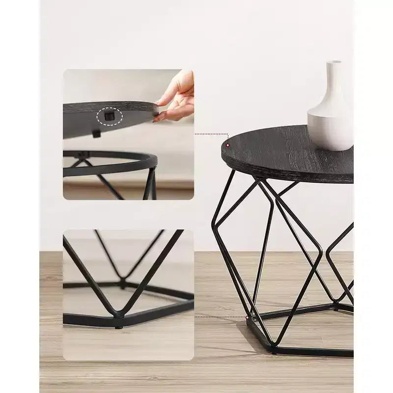 Petite table basse ronde, lot de 2 tables d'appoint pour salon, chambre, bureau