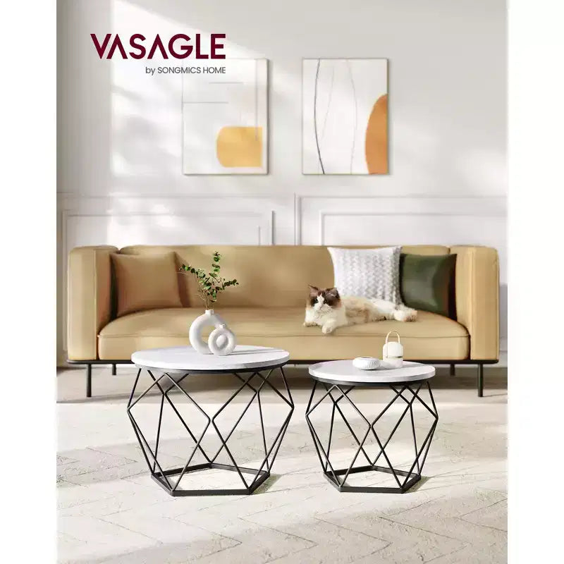 Petite table basse ronde, lot de 2 tables d'appoint pour salon, chambre, bureau