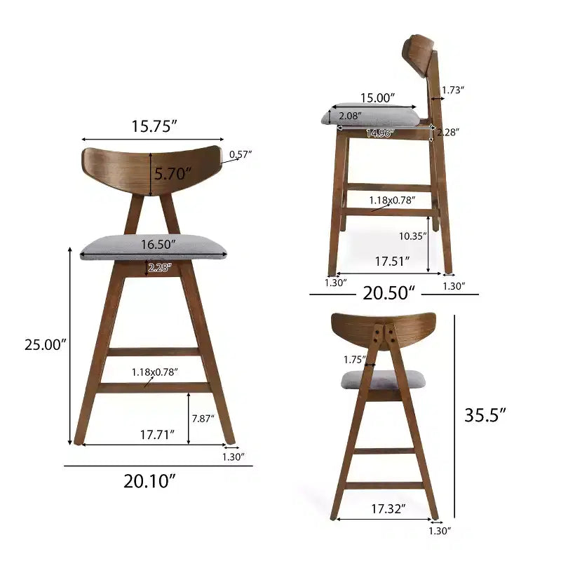 Tabourets de comptoir GDFStudio Sunapee en bois et tissu d'inspiration moderne du milieu du siècle, 63,5 cm (Lot de 2)