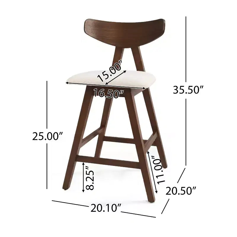 Tabourets de comptoir GDFStudio Sunapee en bois et tissu d'inspiration moderne du milieu du siècle, 63,5 cm (Lot de 2)