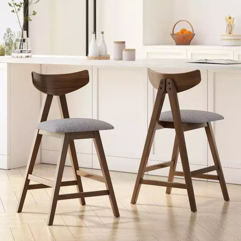 Tabourets de comptoir GDFStudio Sunapee en bois et tissu d'inspiration moderne du milieu du siècle, 63,5 cm (Lot de 2)