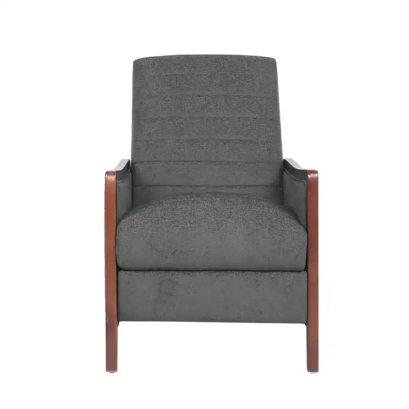 Fauteuil inclinable gris une place avec surpiqûres sur le dossier et les accoudoirs