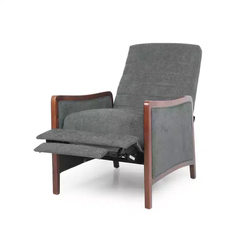 Fauteuil inclinable gris une place avec surpiqûres sur le dossier et les accoudoirs