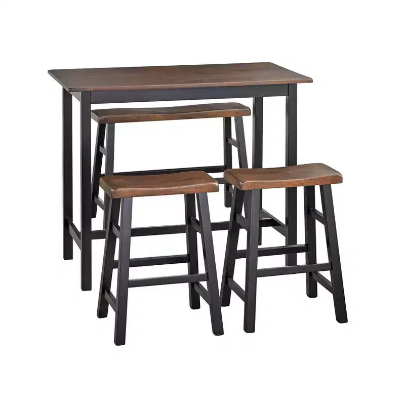 Ensemble de salle à manger 4 pièces en bois massif hauteur comptoir, 4 places, blanc/naturel et noir/noyer